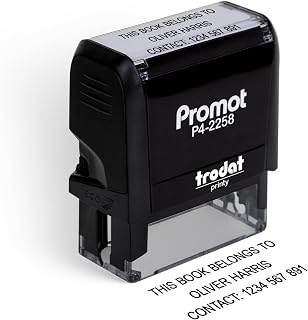 Promot Self Inking Stamp (Large) - 3 Line Custom Stamp - Personalized Rubber Stamper for Name, Office, Business, Return Address or Personal - Refillable in Different Ink Colors & Customizable Font