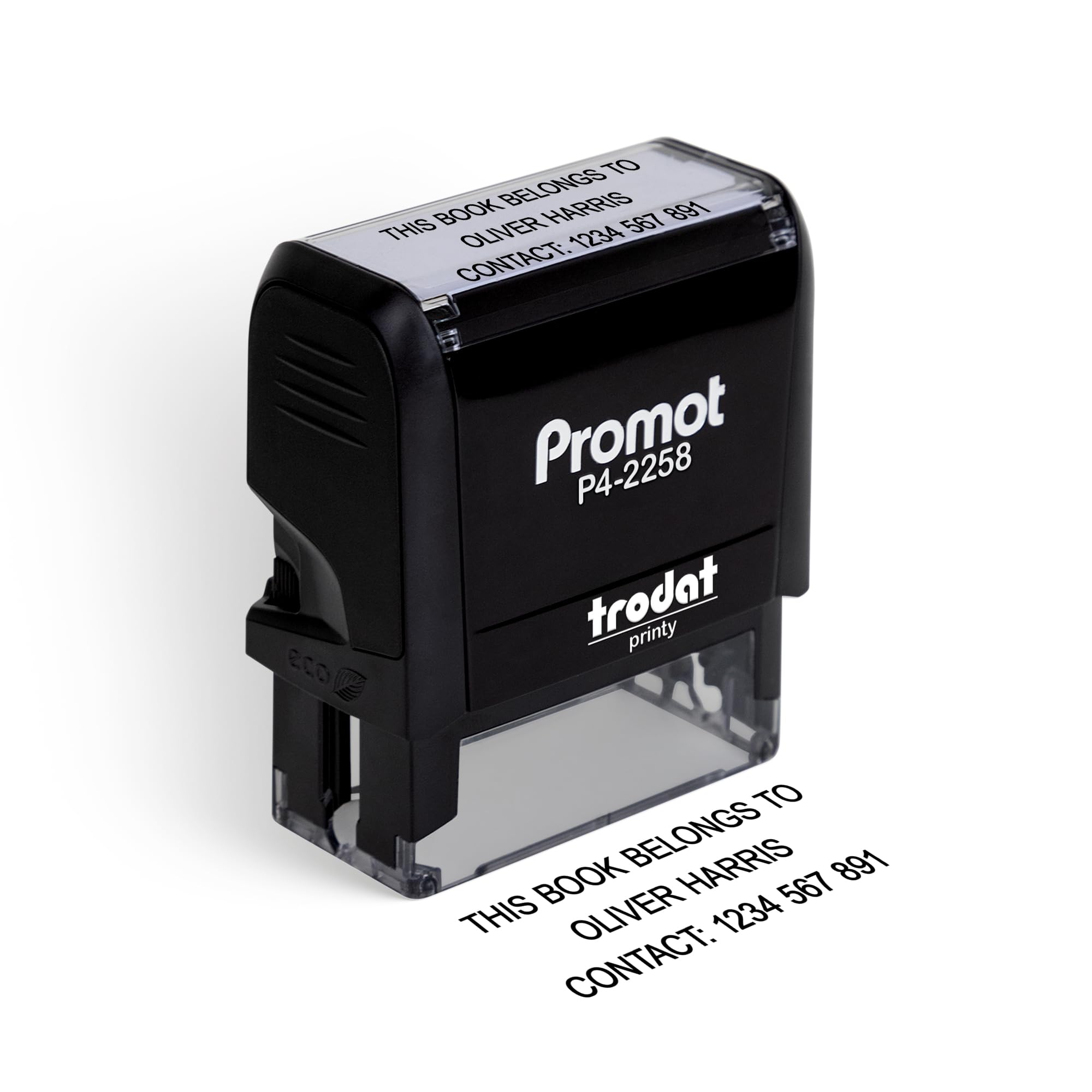 Promot Self Inking Stamp (Large) - 3 Line Custom Stamp - Personalized Rubber Stamper for Name, Office, Business, Return Address or Personal - Refillable in Different Ink Colors & Customizable Font