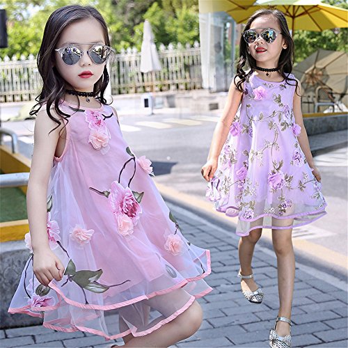 FTSUCQ Girls Sleeveless Floral Printed Princess Sundress Dress2