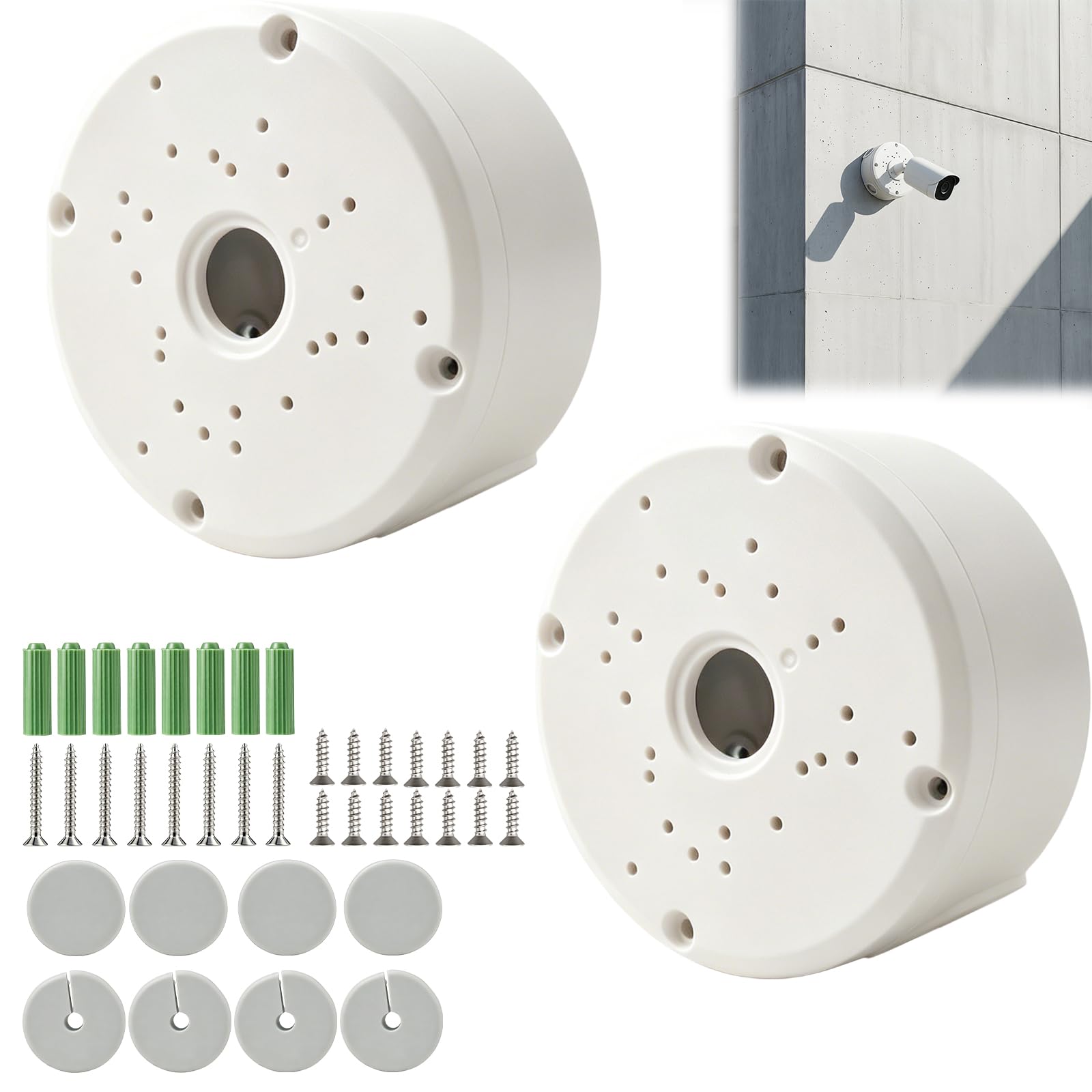 2 Pcs Outdoor Junction Box, Hide Cable Waterproof Camera Junction Box Mount Bracket for Bullet Security Cameras, Compatible with Solar Panel