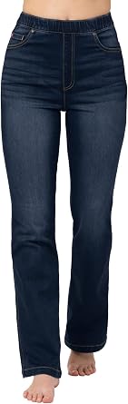 PajamaJeans Bootcut Jeans for Women High Waisted, Indigo Distressed, MD