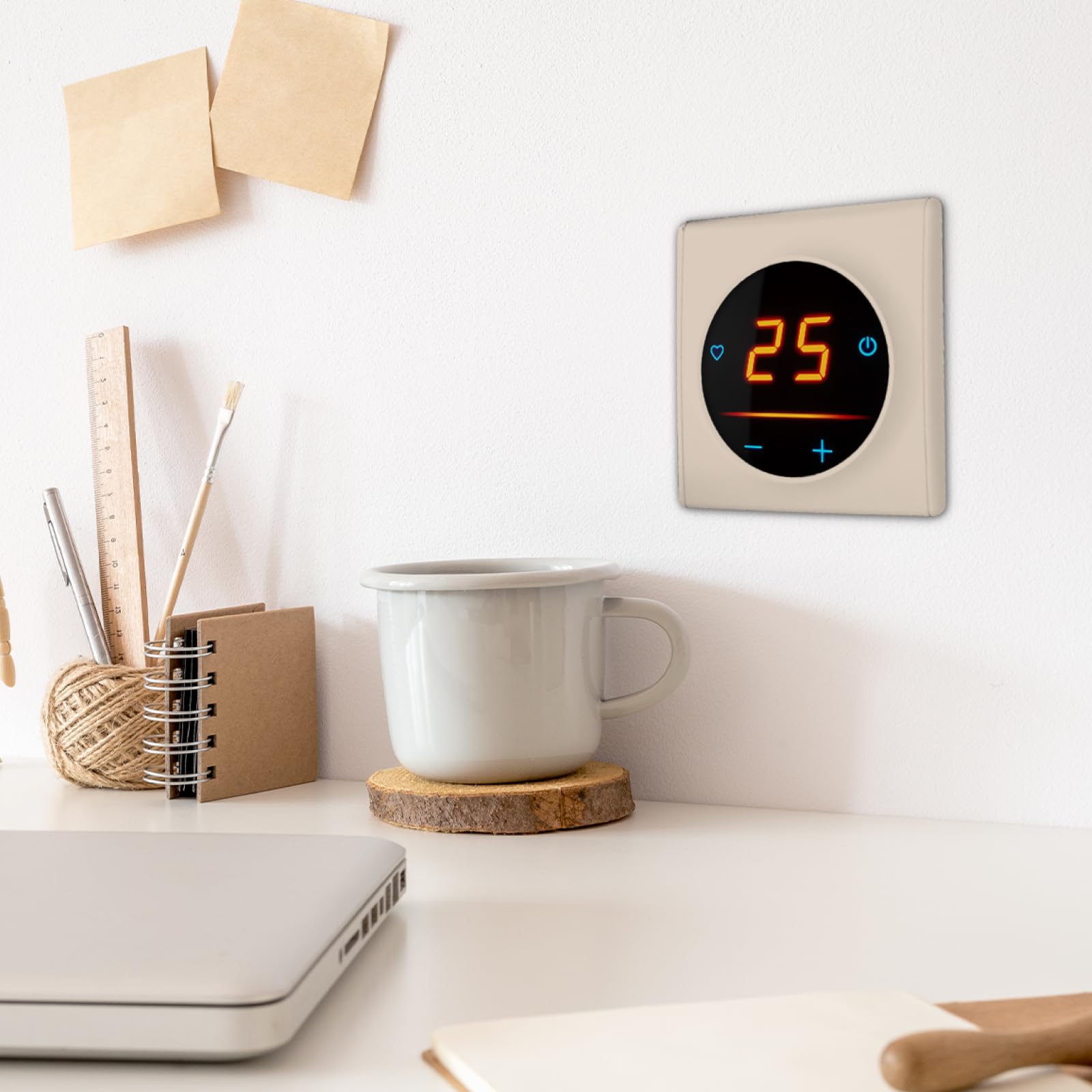 OneKeyElectro 25 designerski regulator temperatury z ekranem dotykowym Garda ze szklaną ramą, inteligentny termostat WiFi do elektronicznego ogrzewania podłogowego, kolor: beżowy, ramka: Florence - PC