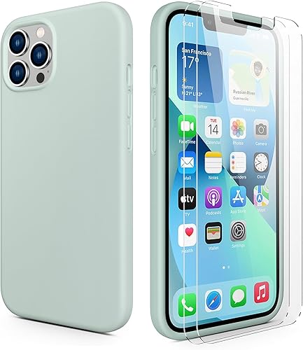 CellEver Funda de silicona ultra duradera para iPhone 13 Pro Max con 2 protectores de pantalla de vidrio, protección de cuerpo completo, funda