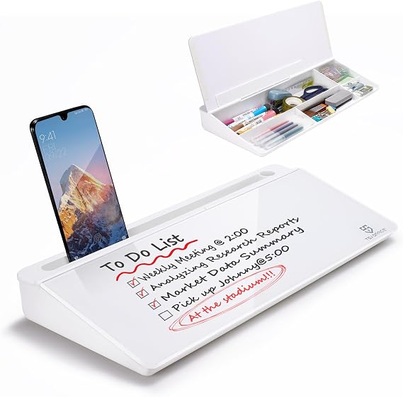 TSJ OFFICE Desktop Whiteboard Dry-Erase-Board - Computer Keyboard Stand White Board Surface Pad with Drawer, Desk Organizers with Accessories for Office, Home, School Supplies 2