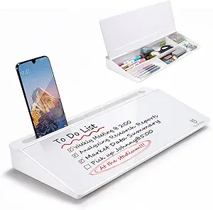 TSJ OFFICE Small Desktop Whiteboard - Glass Dry Erase Board with Drawer and Accessories
