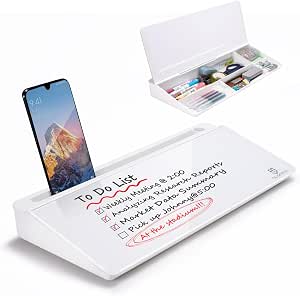 TSJ OFFICE Small Desktop Whiteboard - Glass Dry Erase Board with Drawer and Accessories