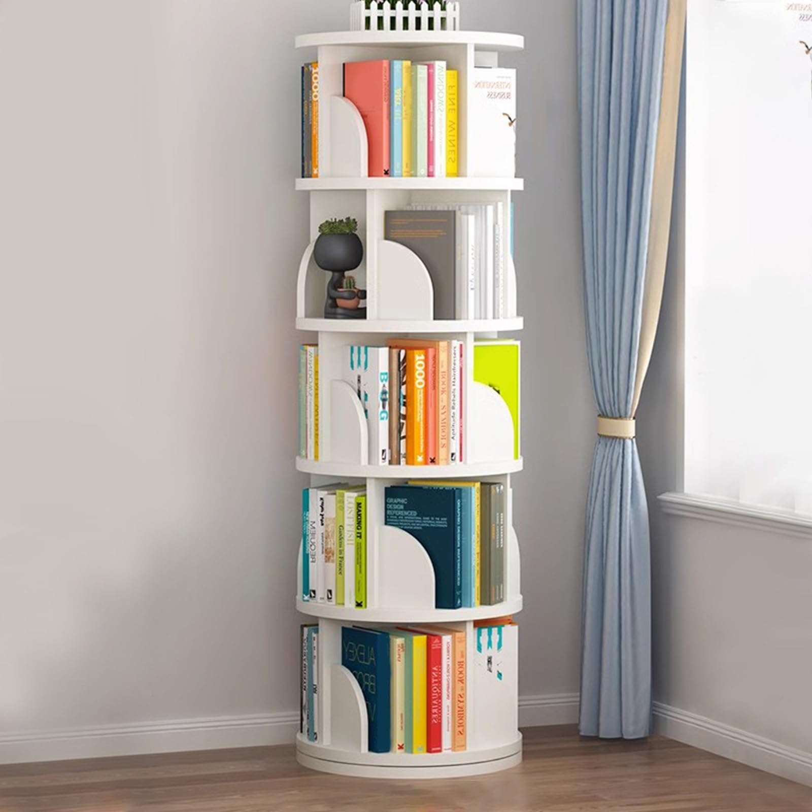 Regał obrotowy o 360°, wielowarstwowy, oszczędzający miejsce regał na książki dla studentów i biura, stylowy biały design (40 x 40 x 160 cm) - idealny do użytku domowego lub biurowego