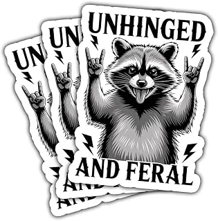 3Pcs Unhinged and Feral Sticker Funny Raccoon Gift for Friends Coworker Raccoon Rock and Roll Unhinged and Feral Stickers Wild Animal Humor Car Decal for Laptop Water Bottle Toolbox Gifts 3"
