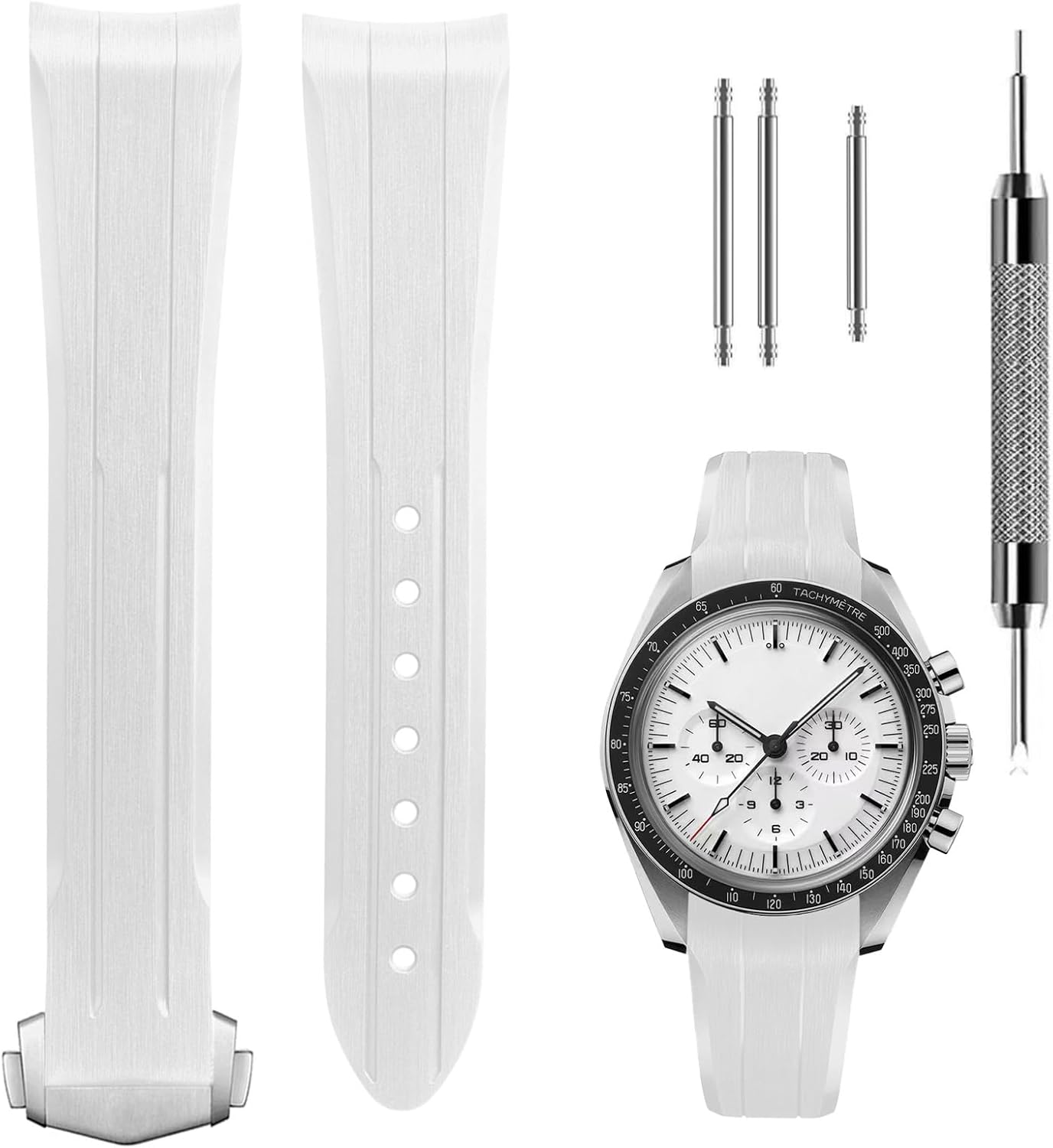 Premium Liquid Silicone Watch Strap 20mm, Compatible with Omega Speedmaster Professional Moonwatch 42mm, Seamaster & Swatch x Omega MoonSwatch, Soft Rubber Band with Fine Linear Texture