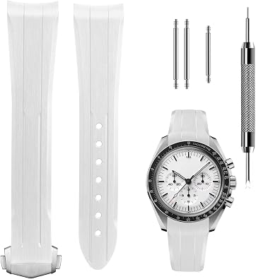 Premium Liquid Silicone Watch Strap 20mm, Compatible with Omega Speedmaster Professional Moonwatch 42mm, Seamaster & Swatch x Omega MoonSwatch, Soft Rubber Band with Fine Linear Texture
