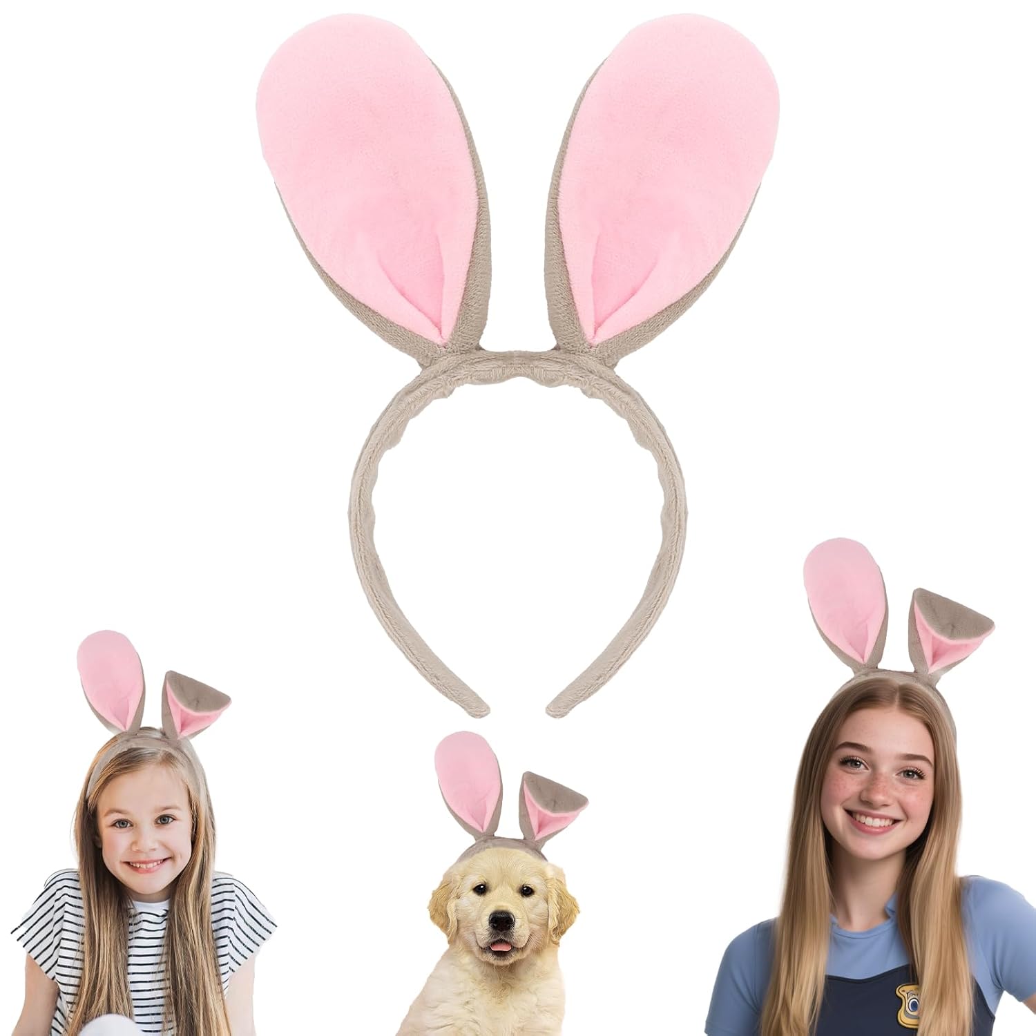 Semato Pink Bunny Ears Headband Cute Halloween Costume Bunny Ears Headwear Face Wash Headband Bunny Head Wear Fashion Hairband Hair Accessories for Adult Party Decoration - Image 2