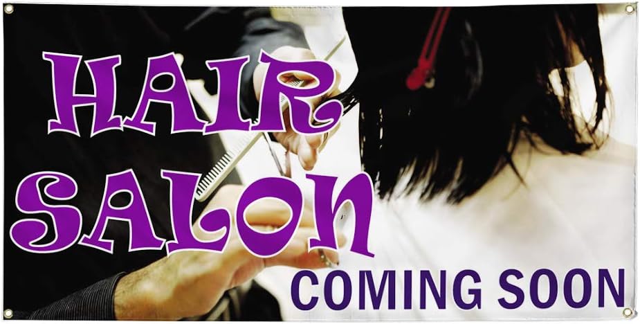 Vinyl Banner Multiple Sizes Hair Salon Coming Soon #1 Business Outdoor Weatherproof Industrial Yard Signs White 4 Grommets 16x40Inches