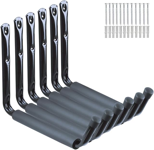 Wall Mounted Giant Garage Storage Hook, 32CM/12.6Inches Heavy Duty Utility Hanging Rack for Surfboard,Ladder,Kayak (Black, Pack of 6)