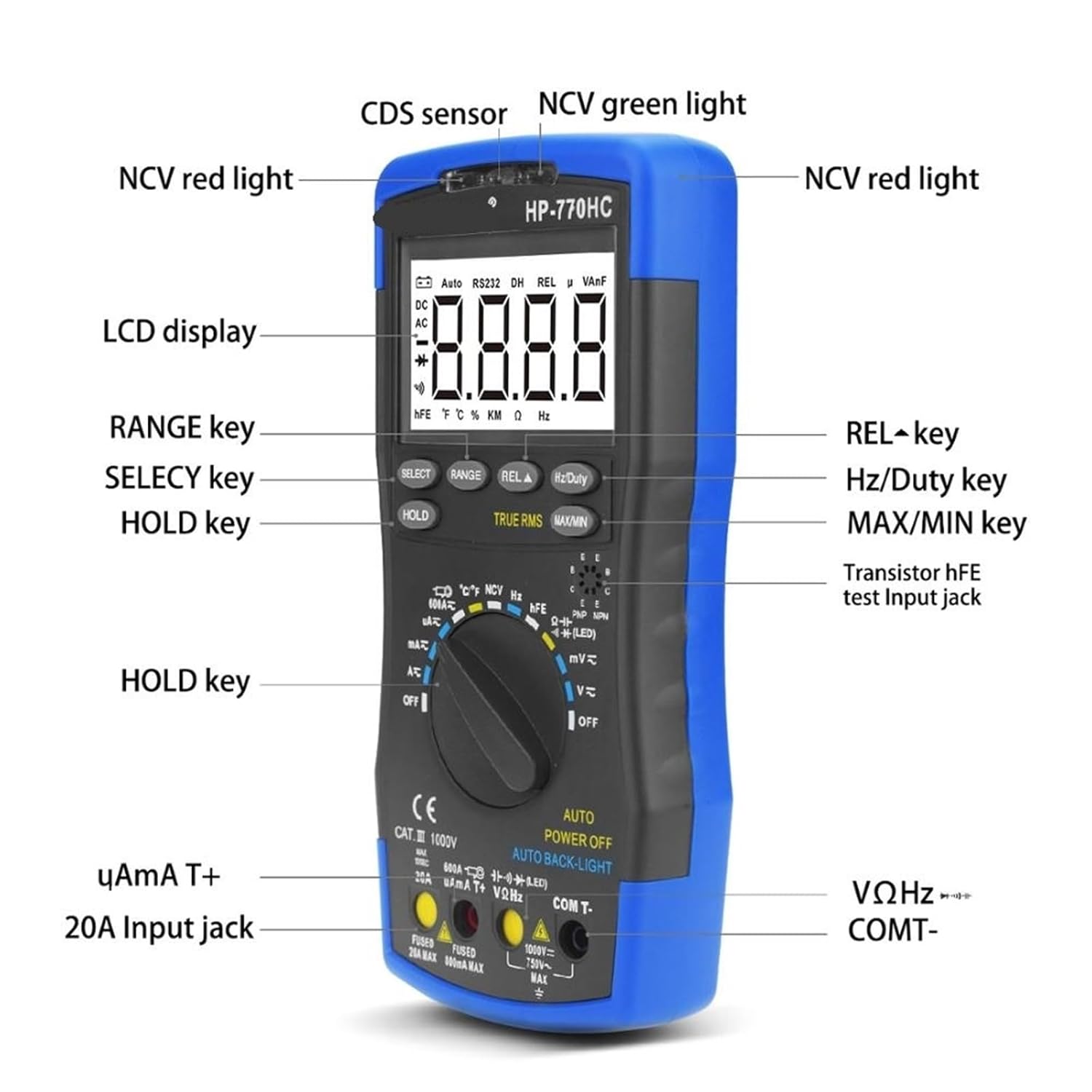 HP-770HC/HP-770HC True RMS Autoranging Probe Digital Multimeter with NCV,Bluetooth Connect,Data Hold(HP-770HC-APP)