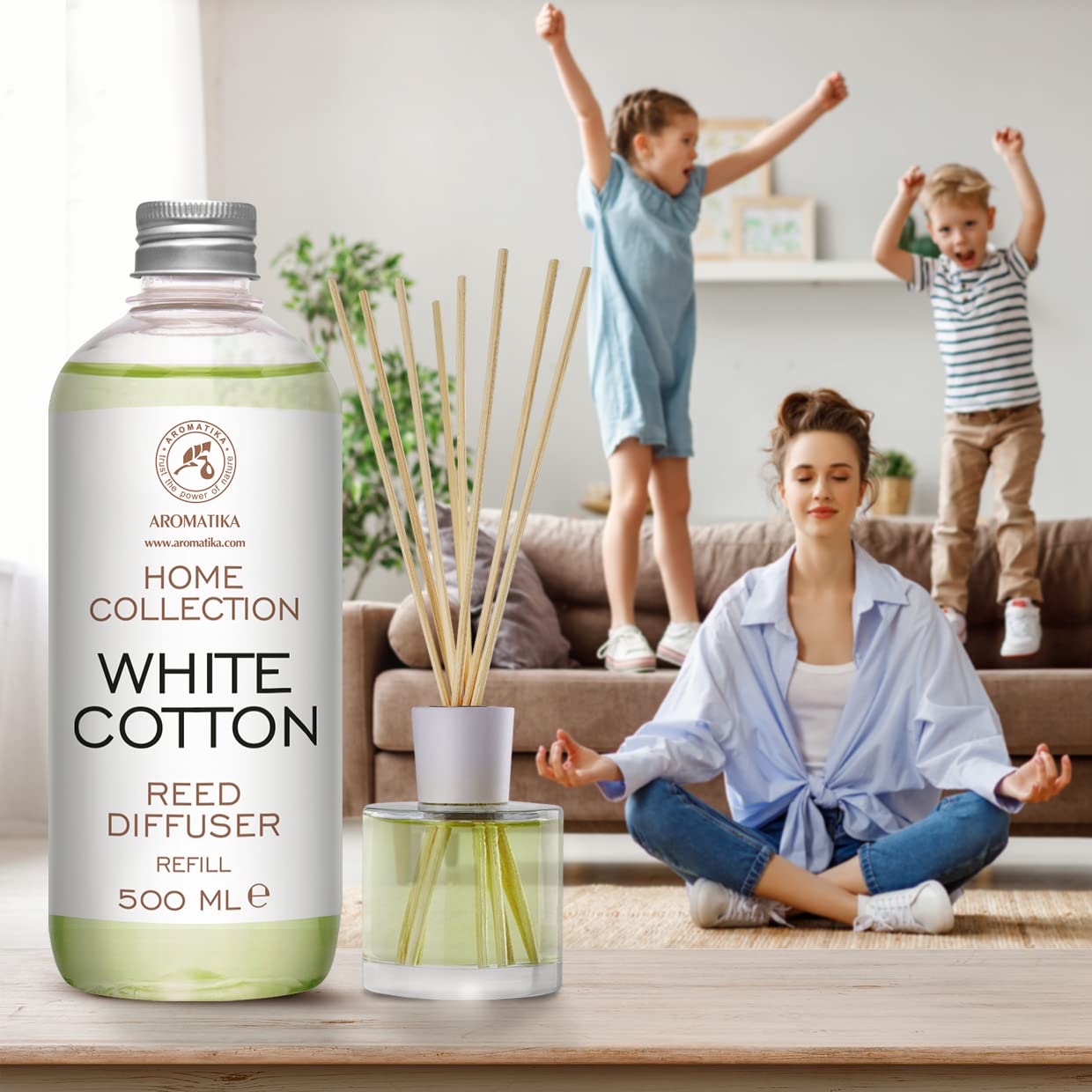 Recambio de Difusor Algodón Blanco 500ml - Difusores de Aromáticos - Difusor Perfumado - Ambientador de Varillas de Rattan- Fragancia para Habitación - Difusor Carrizo - Relleno Difusor