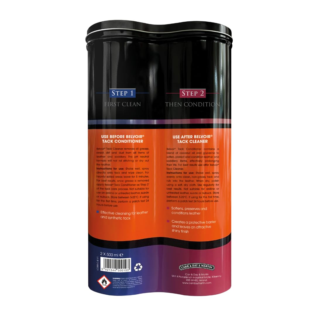 Carr & Day & Martin Belvoir Leather Duo | 2 x 500 ml | Lederreiniger & Lederpflege für Sättel und Pferdezubehör | Mit Glycerin für Schutz und Glanz | Revitalisieren und schützen