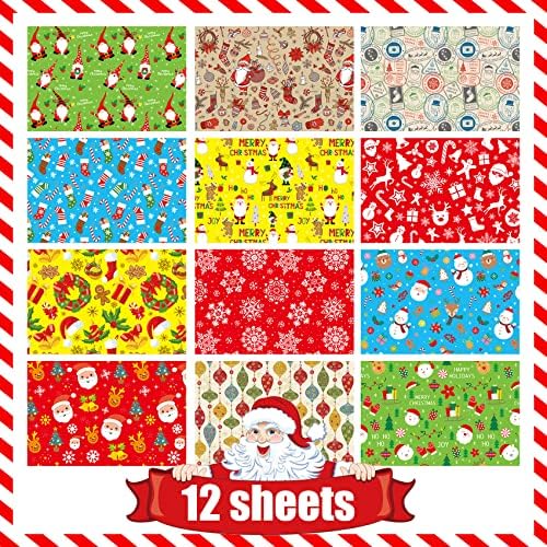 Funnlot Christmas Wrapping Paper Xmas Wrapping Paper Christmas 12 Sheets Gift Wrap with Xmas Gift Tags Assorted Designs Wrapping Paper Christmas with Twine Strings for Kids Christmas Gift Wrapping