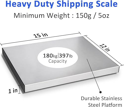 Miniatura 3 de THINKSCALE Báscula de envío, báscula postal digital de acero inoxidable de alta resistencia de 397 libras con pantalla inalámbrica, báscula de