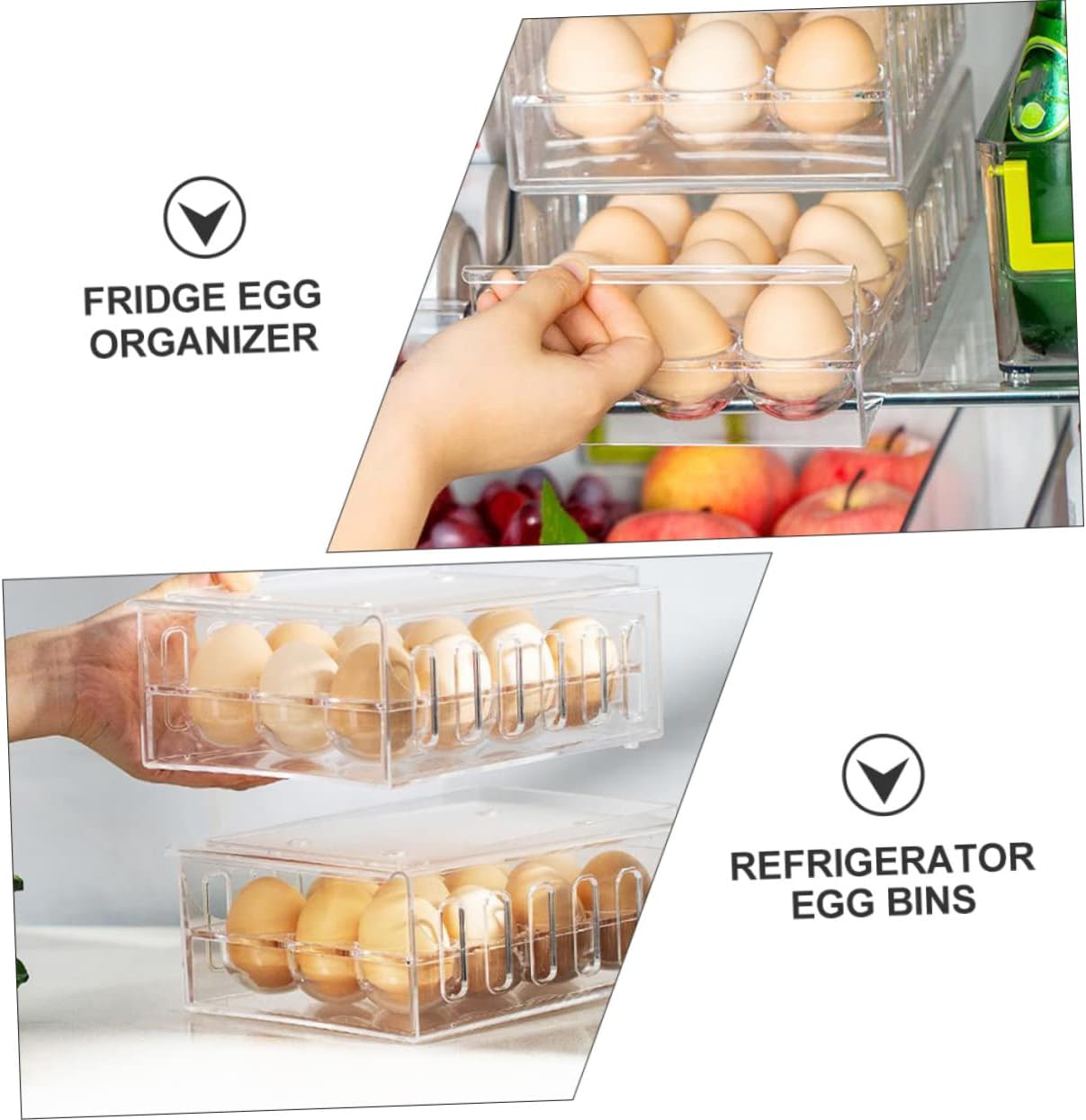 SECFOU 1pc Refrigerator Organizer Drawer Transparent Dual Storage Bin for Eggs Breathable Design for Kitchen and Refrigerator Storage