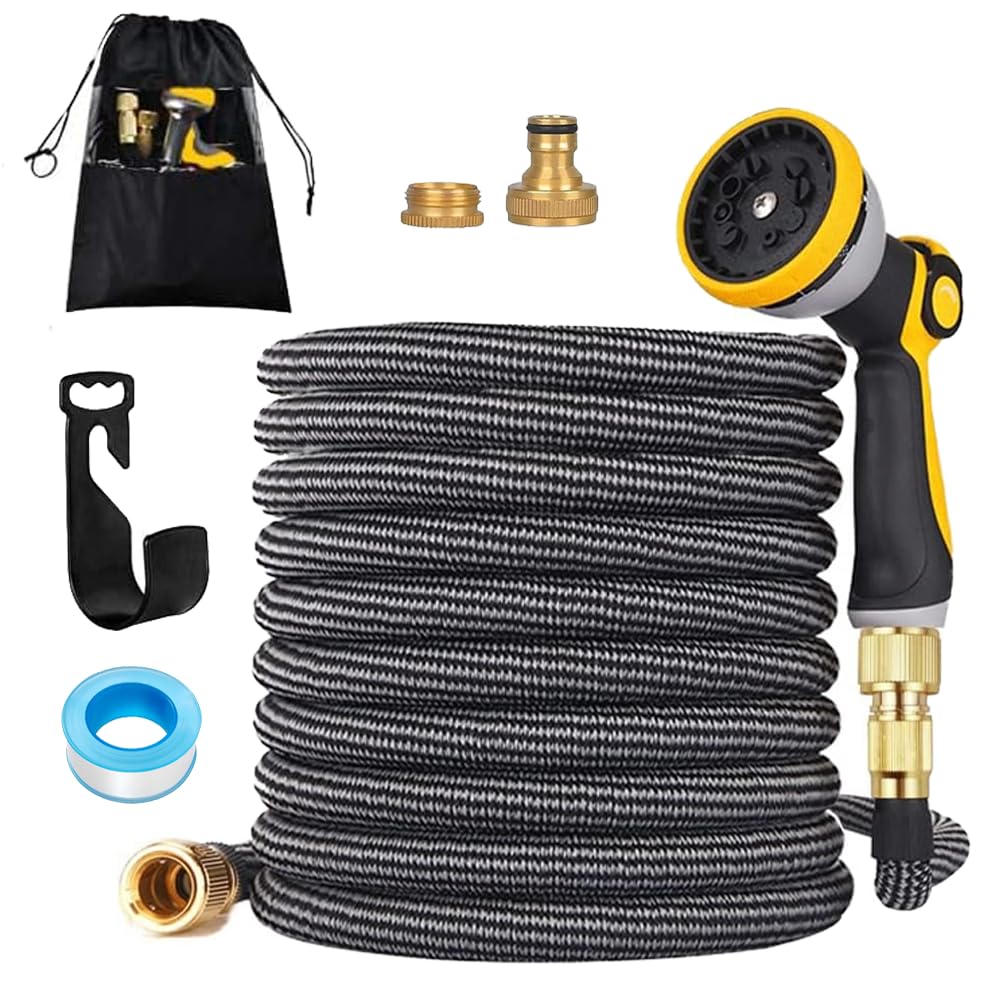 Zaselect Yellow Expandable Garden Hose,Flexible Water Hose With Extra Strength Fabric, With Functions Spray Nozzle, Leakproof Lightweight Expanding Hose For Watering And Washing (, 45M/150Ft)