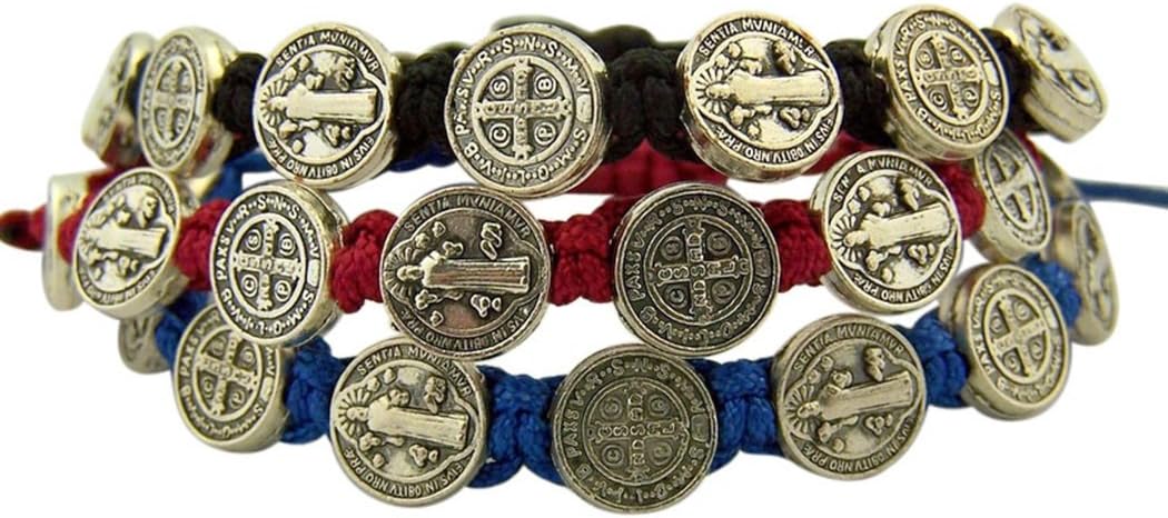 Saint Benedict Evil Protection Medal on Adjustable Cord Bracelet, Set of 3, 8 Inch - Image 2