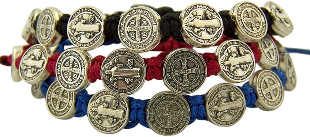 Catholic Brands Saint Benedict Evil Protection Medal on Adjustable Cord Bracelet, Set of 3, 8 Inch
