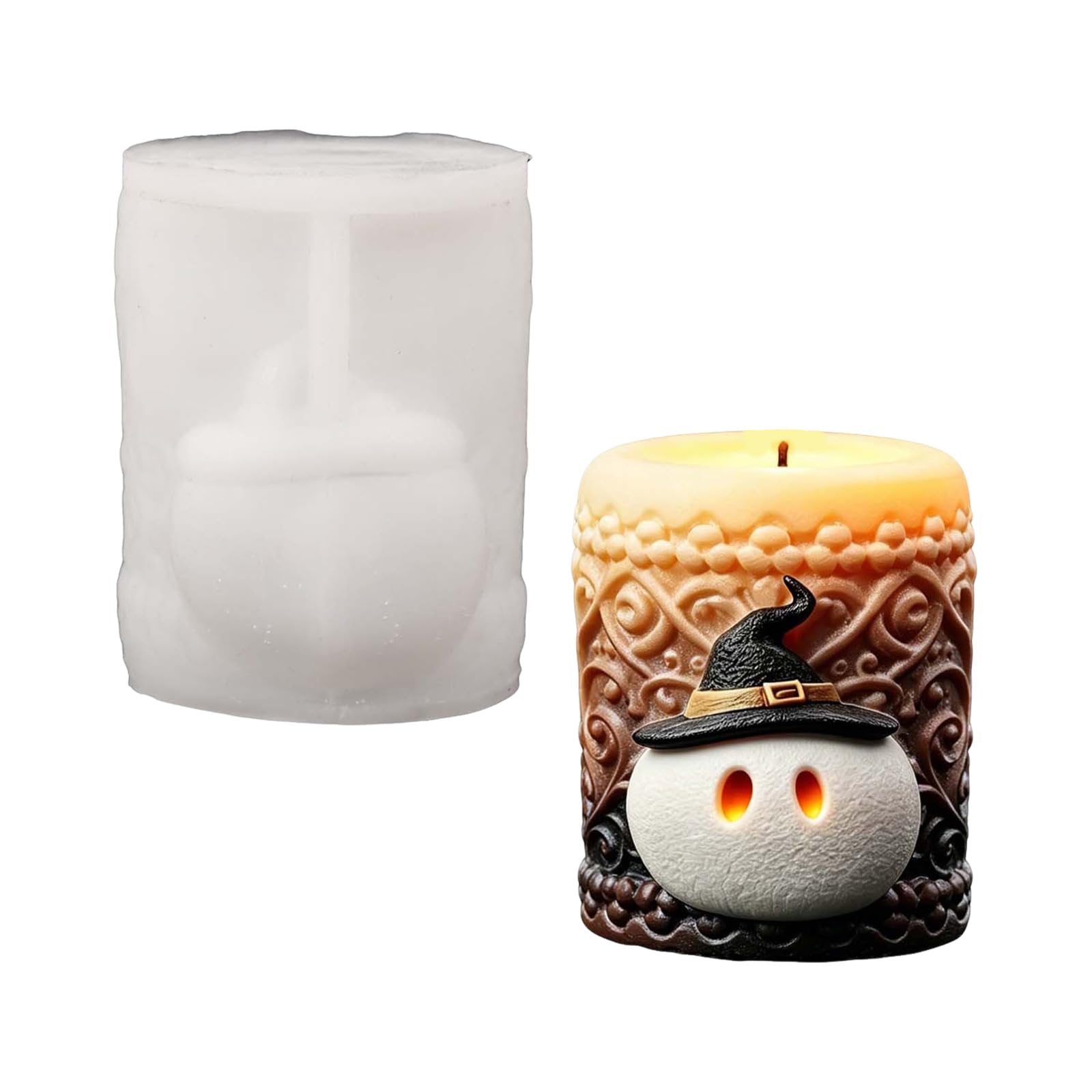 Fazvncv Seasonal Making Mold Halloween Character Design, Silicone Cylindrical Wax Mold with Witch Hat Detail for Home Decor Projects Halloween Character Silicone Wax Witch Hat Holiday Decor Home