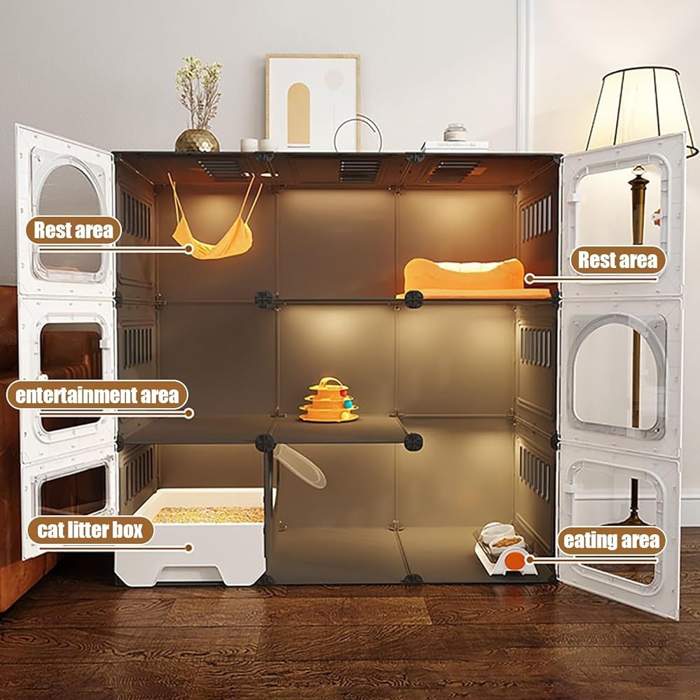 Jaula para gatos de interior con caja de arena extraíble, espacio extra grande, para gatos, hurones, chinchilla, caja cerrada para gatos con puerta para gatos, corral para mascotas para el hogar