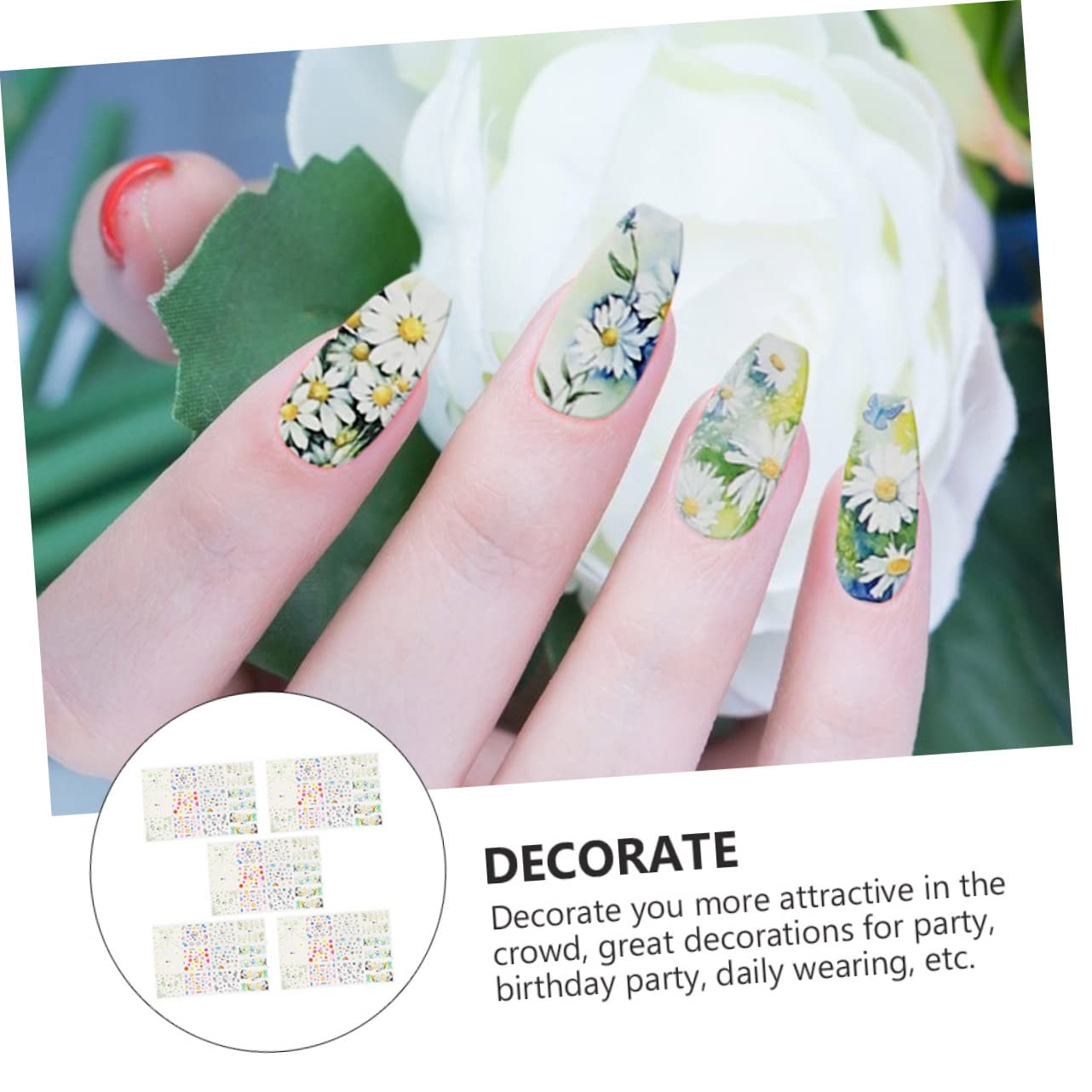 Healeved 15fogli Adesivi Per Unghie Con Fiori Decorazioni Nail Art Per Manicure e Salone Facili Da Applicare e Resistente Per Donne e Ragazze