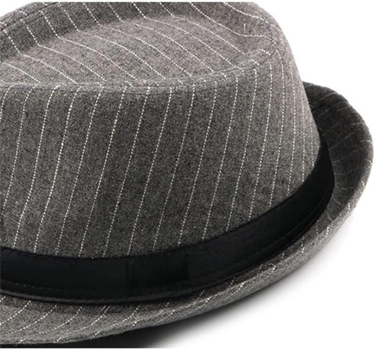 Vintage Stripe Jazz Hats Men Top Fedoras Hat for Male Autumn Winter Retro Bowler Gentleman(Black)