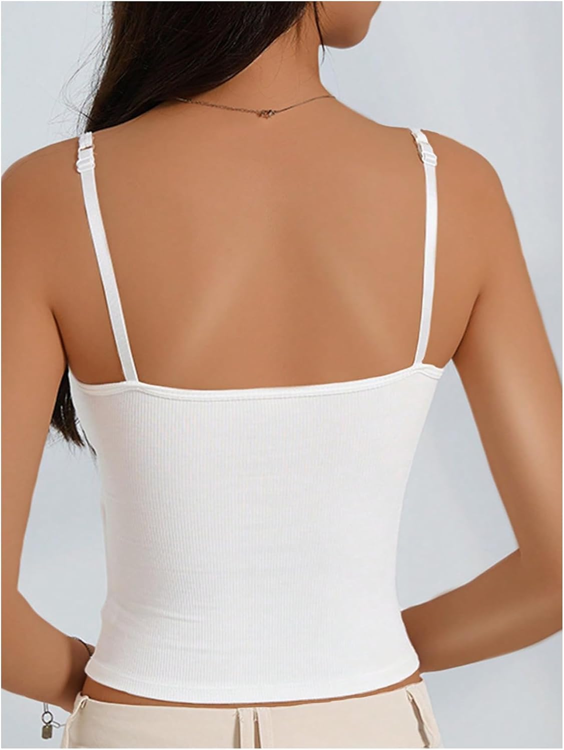 Women's 3 Pack Cami Crop Top Built in Bra Spaghetti Strap Camisole Tops image 6