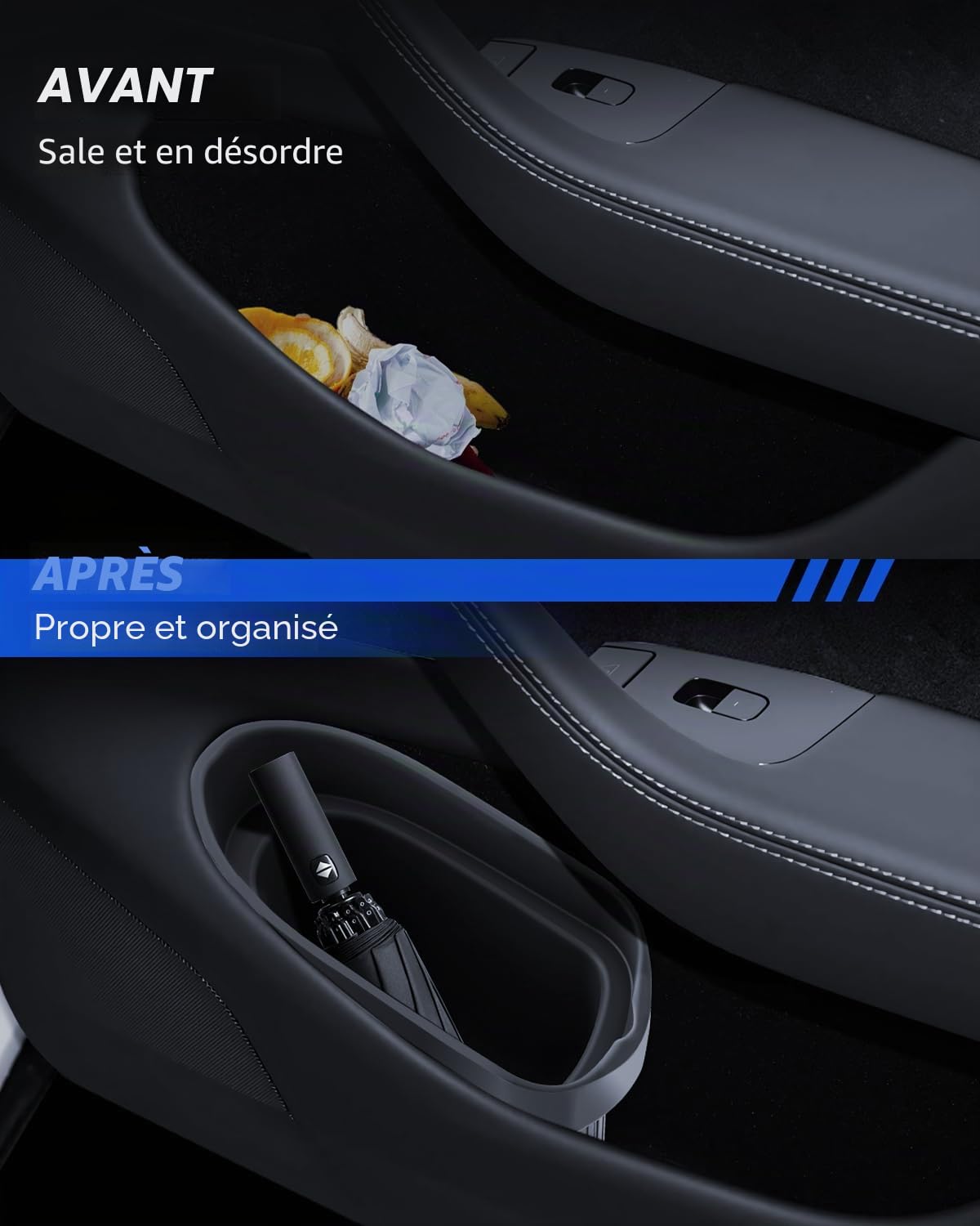 Lot de 2 poubelles de porte de voiture pour Tesla Model 3/Y - Poubelle intérieure - Poche latérale - Boîte de rangement à fente - Silicone souple - Tesla Model 3/Y 2016-2026 Highland Juniper