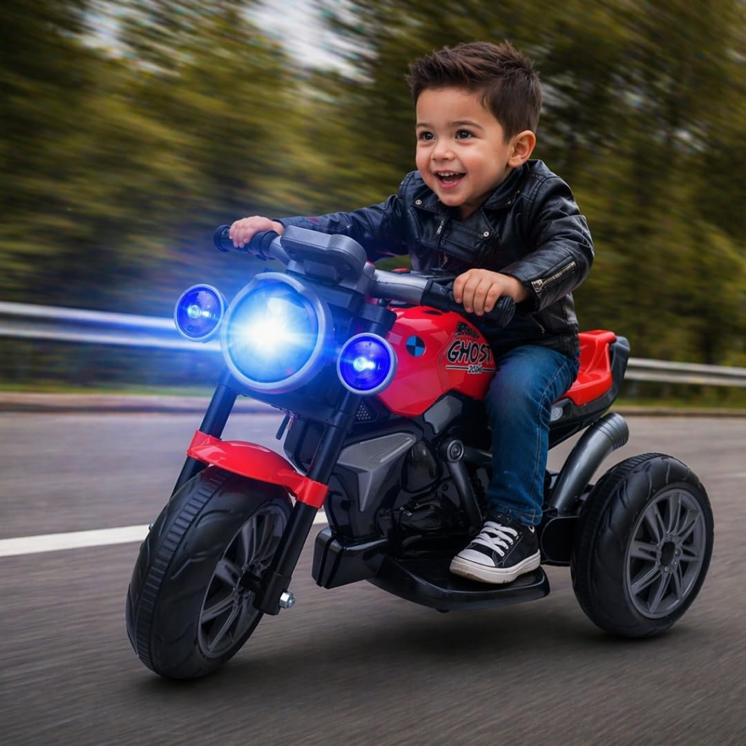 Ghost Rider 6V Battery Ride-On Bike with Bluetooth, Music & LED (2-5Y) | Ages 2 to 5 Years, Motorcycle Design, 3-Wheel Stability, Entertainment Features, Comfortable Seat-image-32