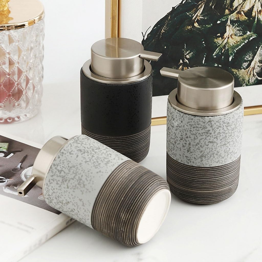 Kitchen Soap Dispenser Exquisite and Gorgeous Ceramic Soap Dispenser Press Dispenser Bottle Lotion Liquid Bottle Shampoo Shower Gel Bottle Bathroom Soap Dispenser(B)