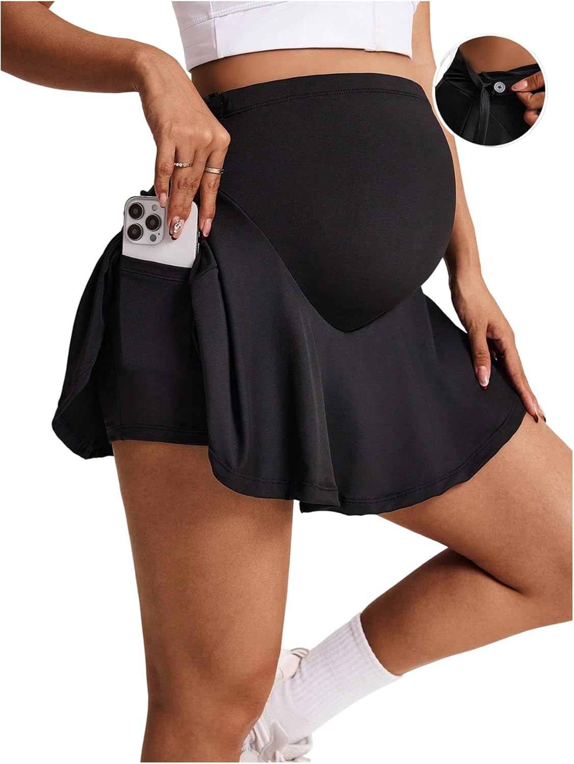 SHENHE Women's Maternity Skirt Ruffle Over The Belly High Waist Workout Gym Maternity Mini Skirt Shorts - Image 2