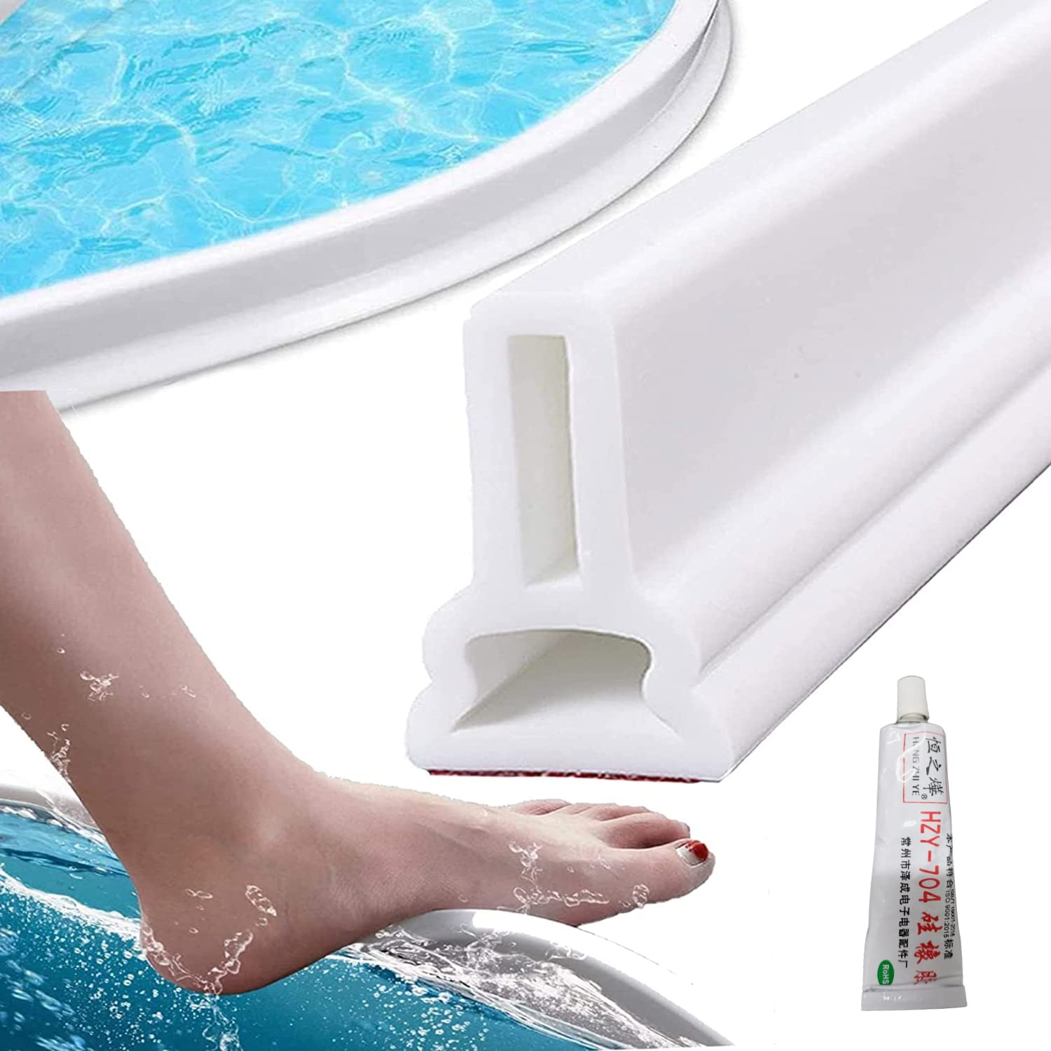 Hukimoyo 1 Meter Water Stopper for Bathroom Kitchen Slab Corner Threshold Water Dam Barrier Silicone Strip for Shower Floor Tiles Water Stopper Tapes for Doors with Glue(White)