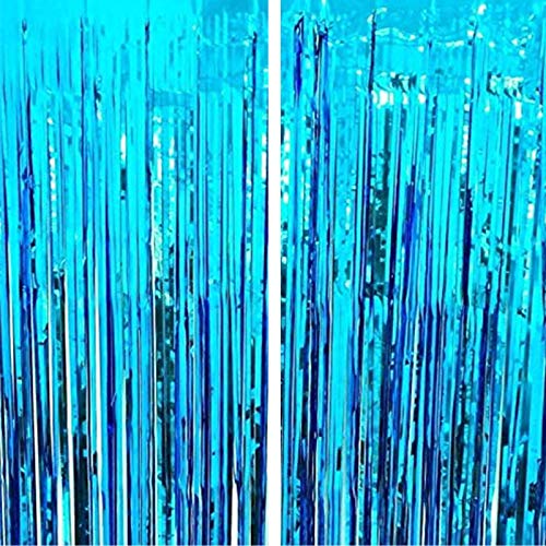 geneic Cortinas metálicas de espumillón con flecos, cortina brillante para cumpleaños, boda, cortina de flecos brillante, decoración de eventos y fiestas (azul)