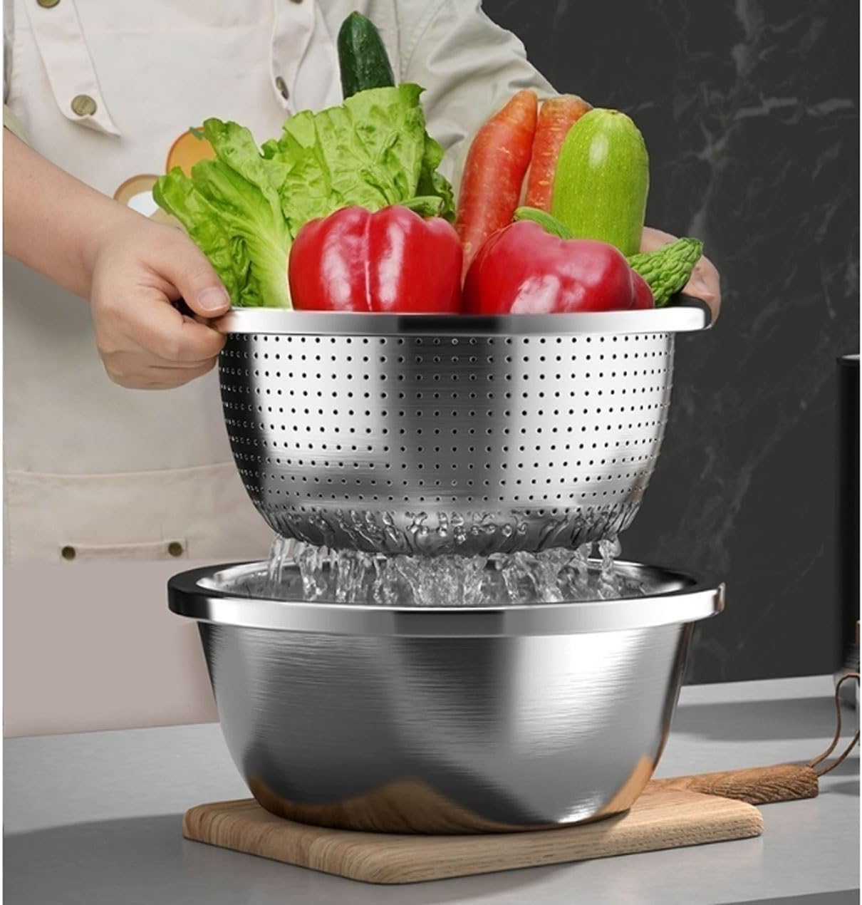 Cooking Baking Serving Trays Mixing Bowls Pots Pans Soup Bowls Stainless Steel Nesting Storage Bowls 5 Piece Set，