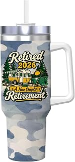 Retired 2026 A New Chapter Retirement tumbler 40.oz Vintage | car cup holder commuting road trips large travel coffee, tea 40 oz travel mugs teacher