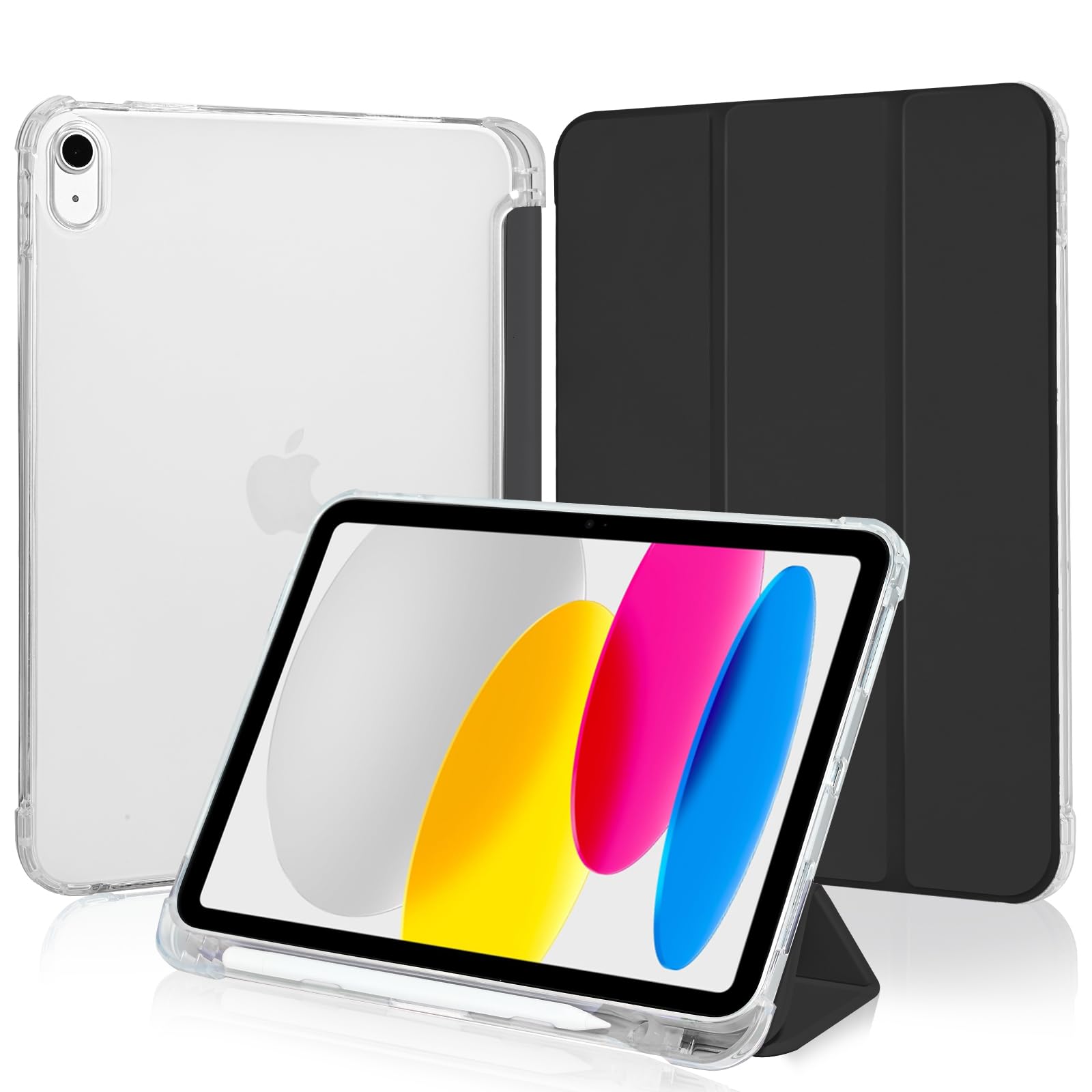 Funda para iPad A16 11.ª Generación 2025 11 Pulgadas, iPad 10.ª Generación 10,9" 2022 con Portalápiz, Cover Protectora TPU Carcasa Delgada Ligera, Trasera Translúcido Cubierta, Negro