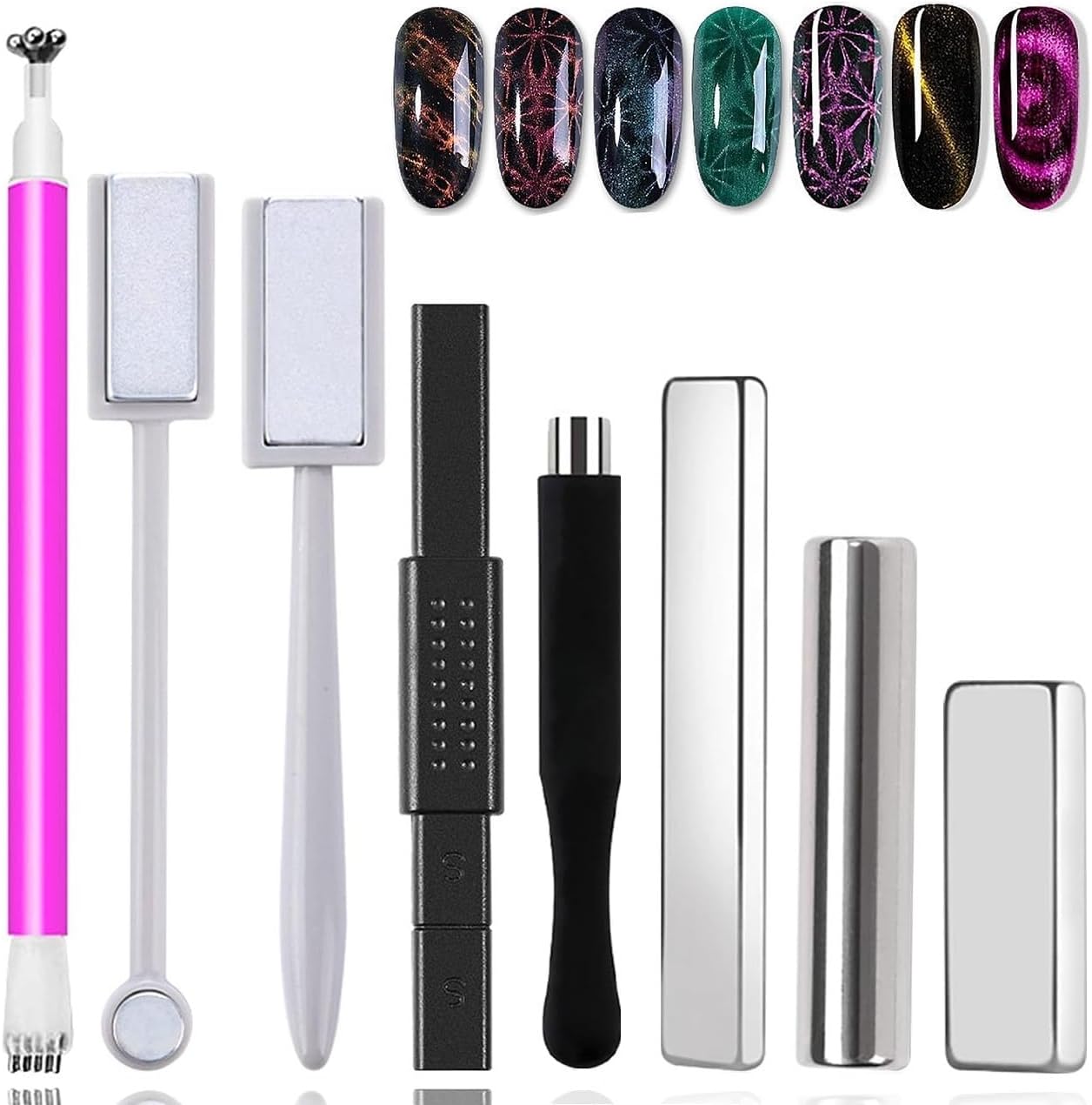 Nail Art Gereedschap magneetstift, 8 stuks DIY Magic 3D nagel magneet stick set te gebruiken met Cat Eye gel poeder of nagellak magnetische pen kat eye pen voor ideaal kattenogen magisch effect