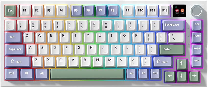 XK58 75% Mechanical Keyboard with TFT Screen&Knob,2.4G/BT5.0/Wired Tri-Mode Connection Wireless Keyboard RGB Hot Swap Gasket-Mounted Custom Gaming Keyboard with PBT Keycaps for PC/Mac Creamy Green