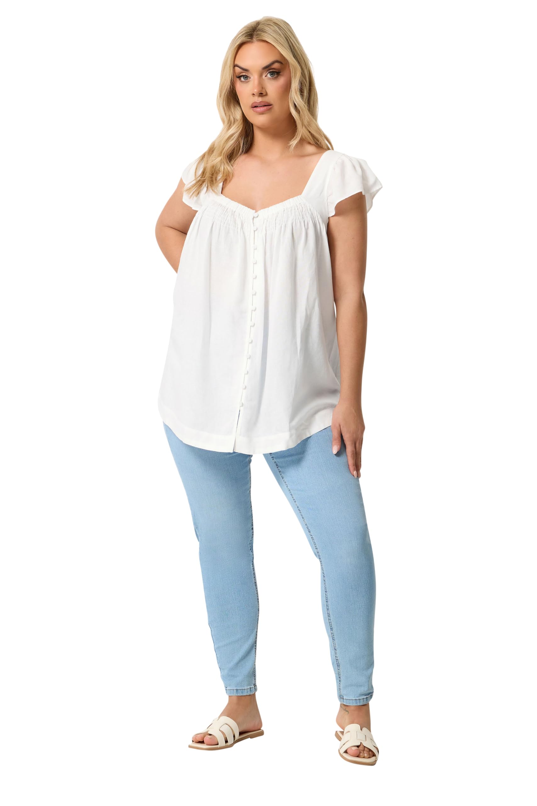 Yours Women's White Linen Cap Sleeve Top In | Size: 16