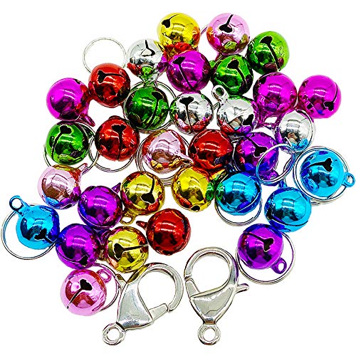 IVIA PET Cat Collar Bells, 32 Pack Dog Collar Charm Bells with 16 Pcs Rings, 2 Pack Stainless Steel Dog Tag Clips for Pet Training Pendant Necklace Collar Accessories