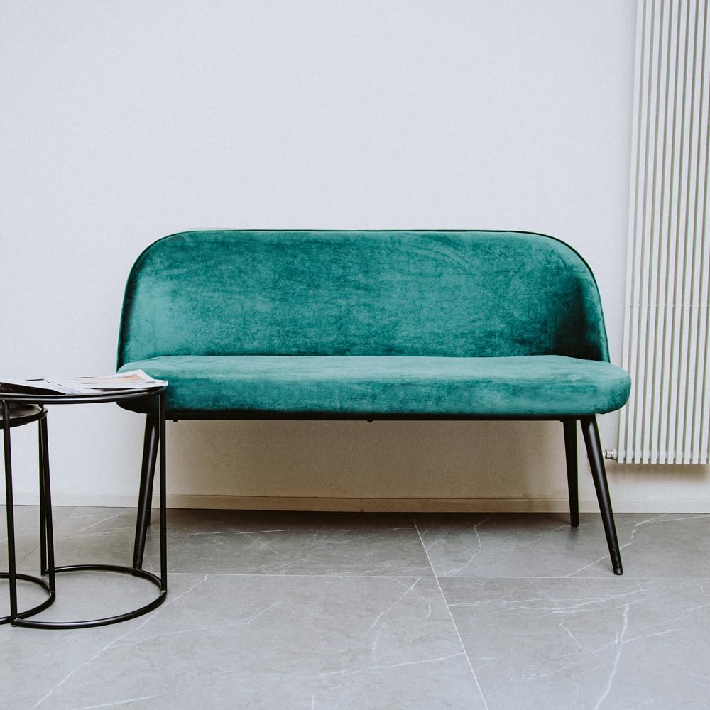 Divanetto verde, due posti, senza braccioli, in velluto - Panca da disimpegno, soggiorno, camera da letto o cabina armadio, (VERDE BOSCO) - Pronta consegna
