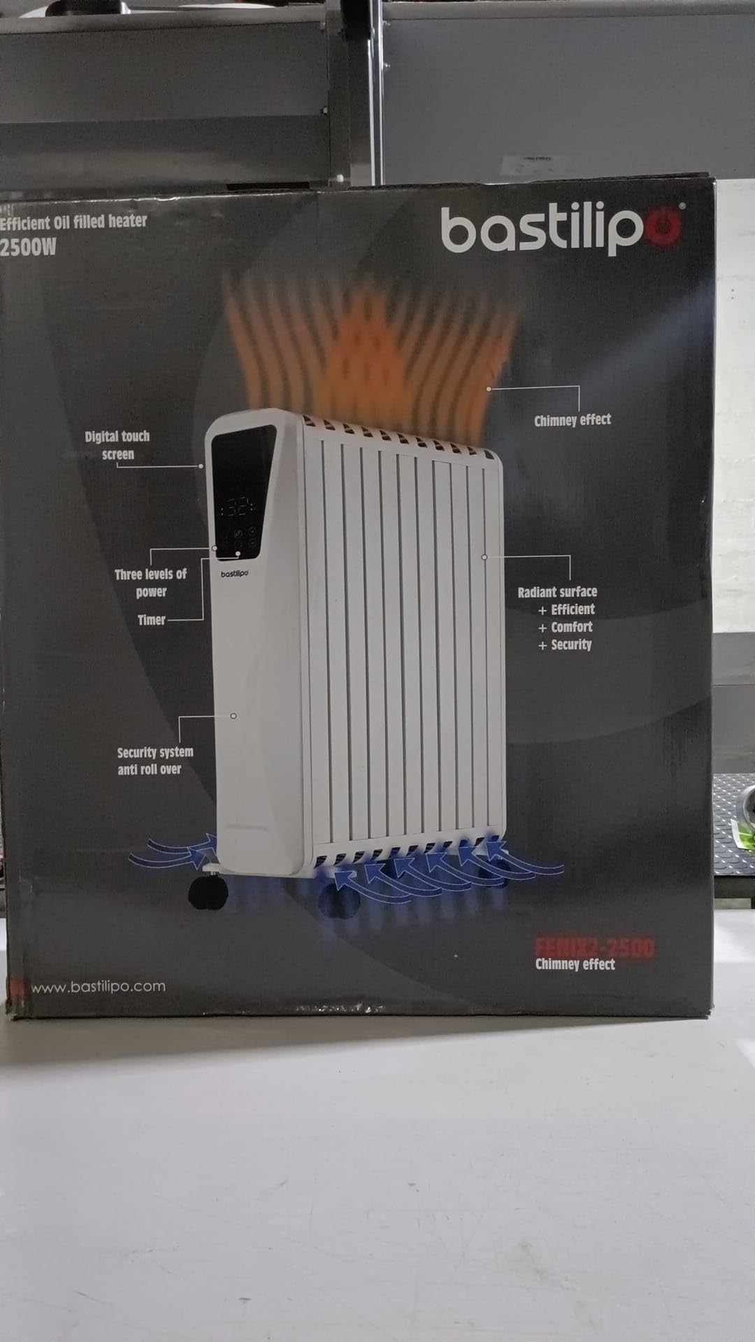 Bastilipo - Płynny grzejnik z efektem komina, cyfrowy wyświetlacz, 2500 W, 11 elementów, Fenix2-2500