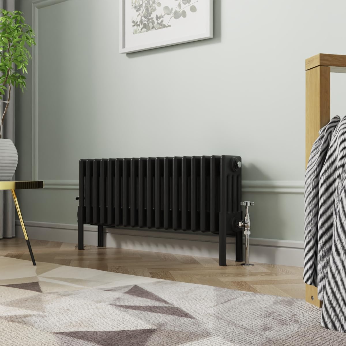 NRG 300x830mm Black Cast Iron Radiator 4 Column Perfect for Bathrooms, Kitchen, Living Room — image 1