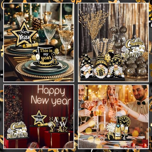 Realspring 6 Pc Happy New Years Table Decorations, New Year 2026 Wooden Table Centerpieces, Black Gold 2026 Party Supplies, Eve Party Supplies - Image 4