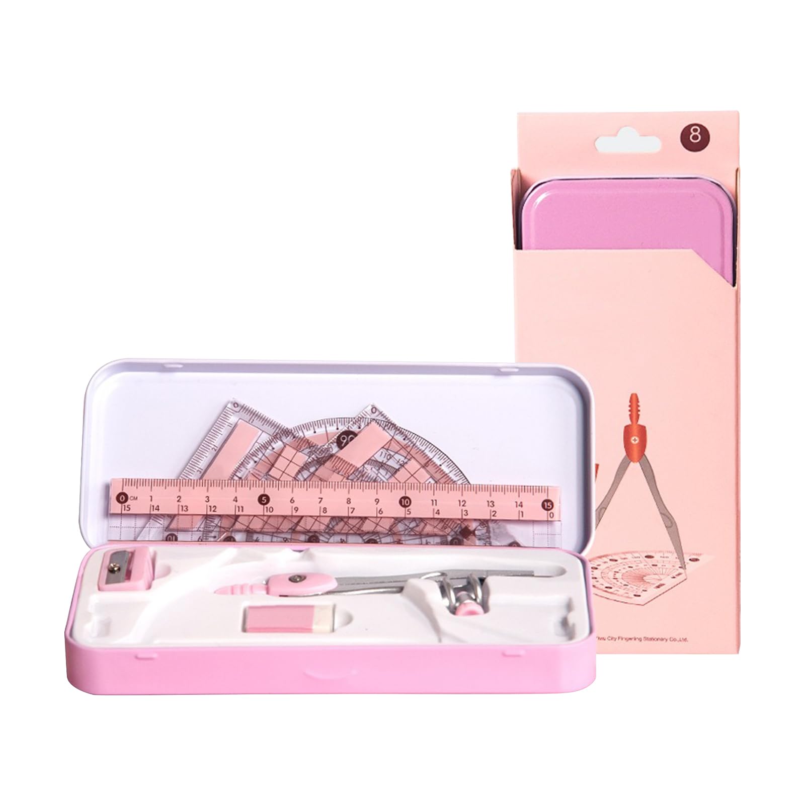 8 Pcs Math Geometry Set, Durable Geometry Compass and Protractor Set for Students, School Math Tools Kit for Drawing Geometric Figures, Perfect Geometry Set for Secondary School