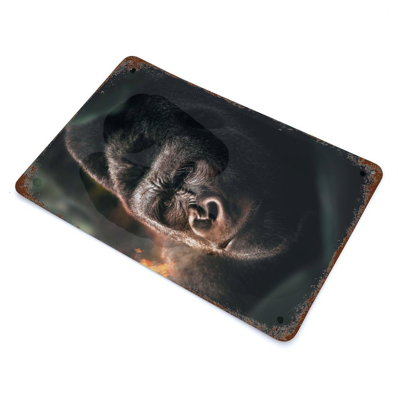 Rust Effect Gorilla Flame Distressed Metal Wall Sign 11.8"x7.9", Decorative Metal Wall Art for Living Room, Hallway And Home Decor